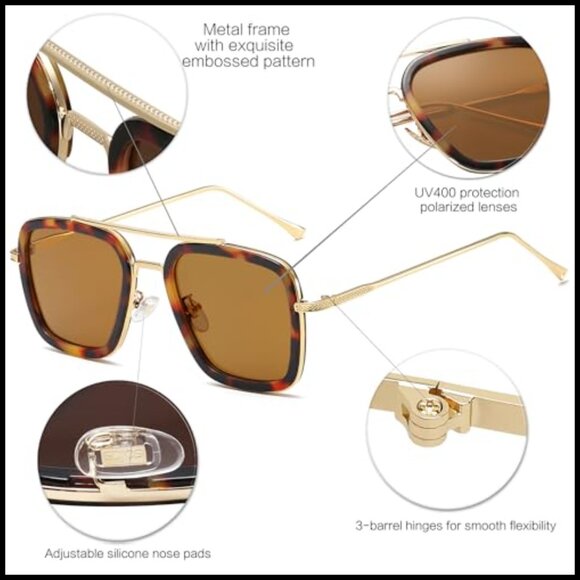 Polarized Sunglasses Retro Square Aviator Alloy Frame UV400 Protection main image 7